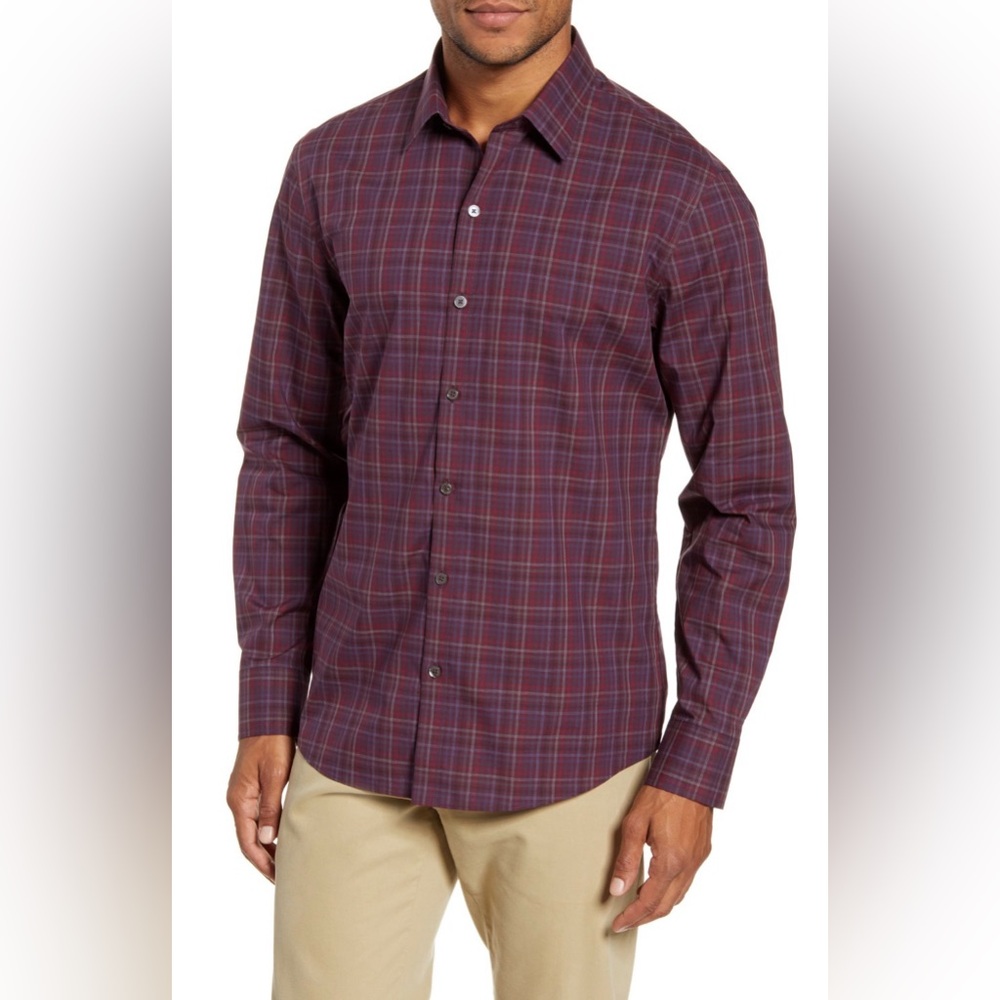 Zachary Prell Men's Burgundy Plaid Button-Down Shirt